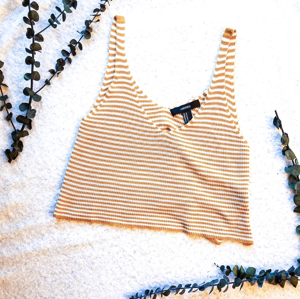 FOREVER 21 Striped Sleeveless Sweater Crop Top